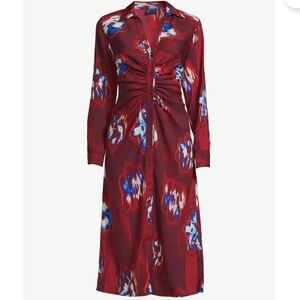 Scoop Midi Abstract Print Shirt Dress, L (12-14), Red Multi